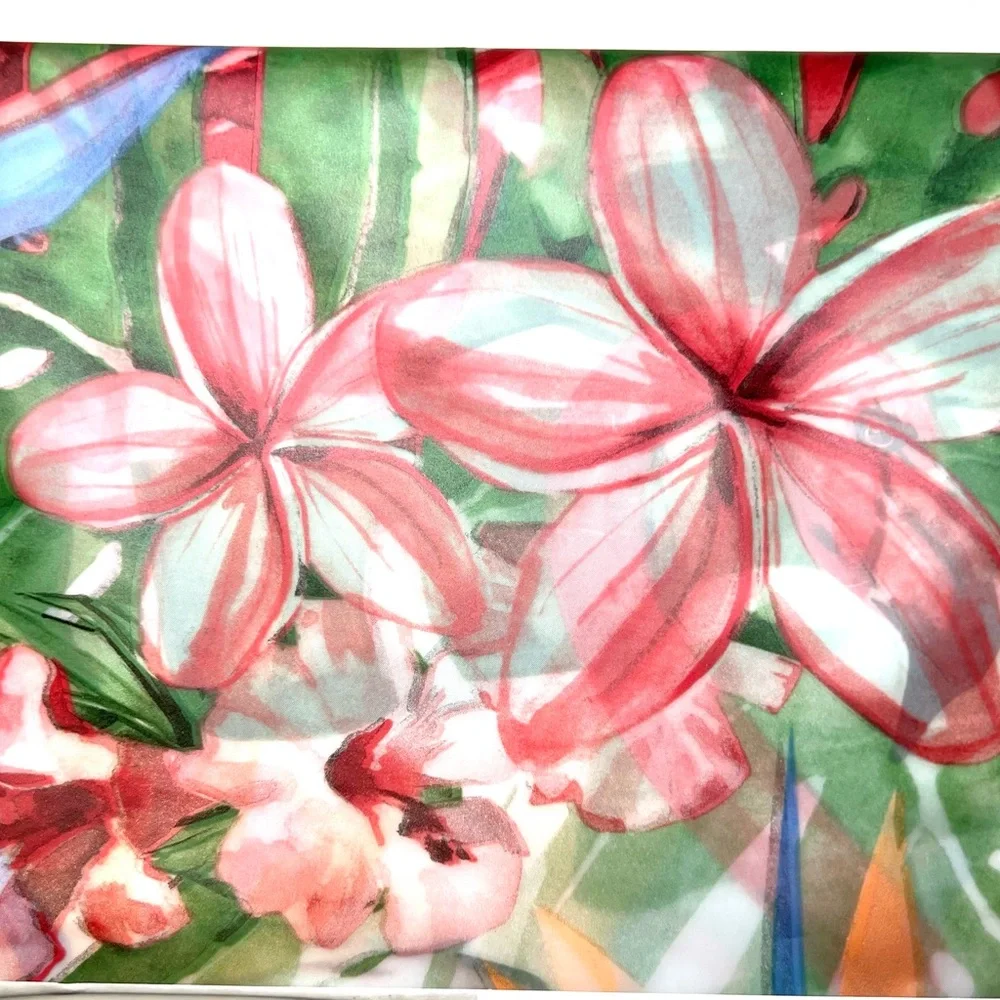 Tropical Palm & Flamingos Peva Shower Curtain Birds of Paradise Flowers Leaves
